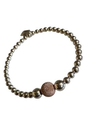 Classic 4mm Sterling Silver & Rose Gold Stardust Stretch Bracelet 6–7” NEW